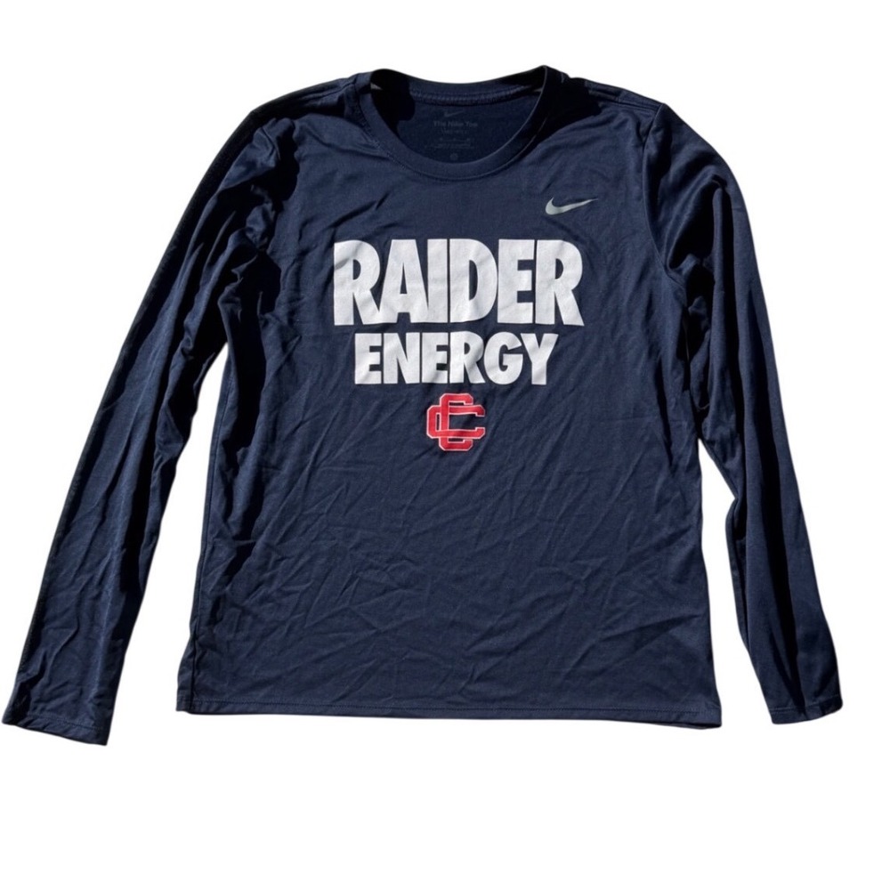 Nike Dri-FIT Raider Energy Long Sleeve Graphic Tee Navy Blue Mens Medium